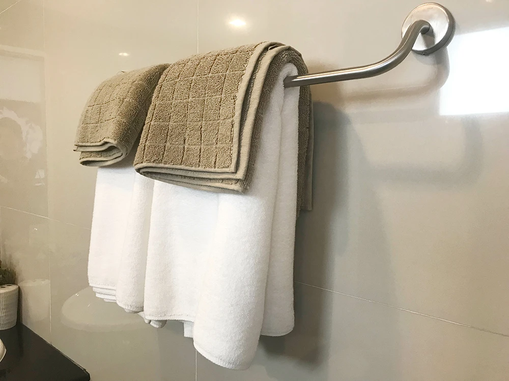 towels on a modern towel bar