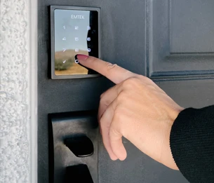 deadbolt locks on wood door requiring door code